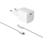 FIXED Mini sieťová nabíjačka s výstupom USB-C a káblom USB-C/Lightning, podpora PD, 1 meter, MFI, 20 W, biela