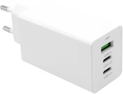 FIXED sieťová nabíjačka 2xUSB-C a USB výstupom, podpora PD, 65W, biela FIXCG65-2CU-WH