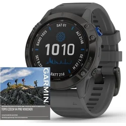 Garmin fenix6 PRO Solar, Gray/Black Band (MAP/Music) 010-02410-92 v balení s TOPO Czech PRO Voucher - kódem pro stažení mapy - Wearables