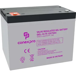 Gélová batéria Conexpro, 12V, 75Ah, životnosť 10-12 rokov, M6, hlboký cyklus