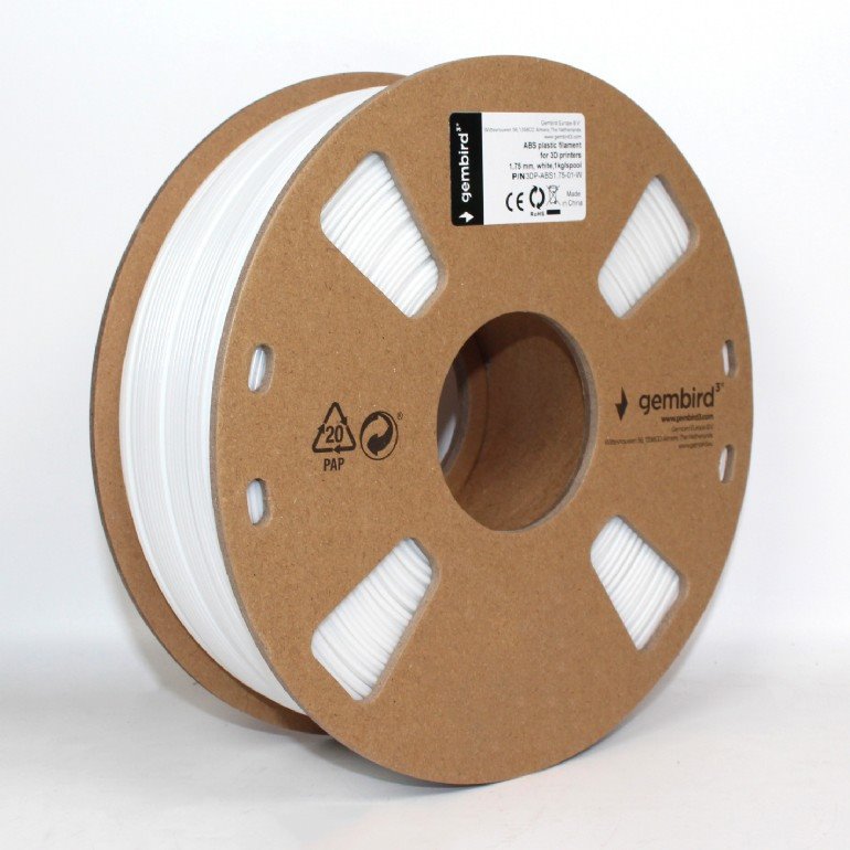 Gembird filament ABS 1.75mm 1kg, biela 3DP-ABS1.75-01-W