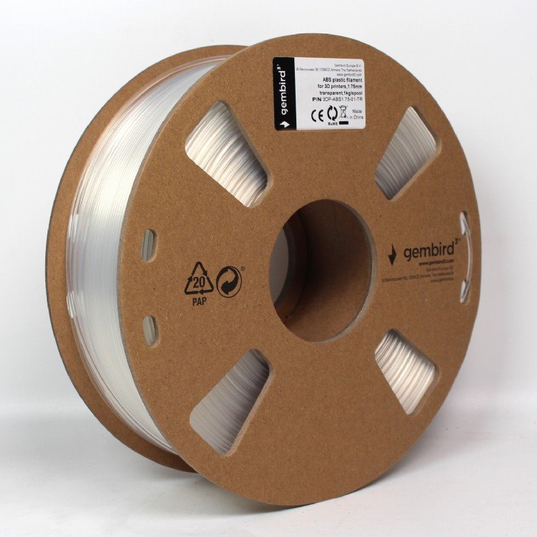Gembird filament ABS 1.75mm 1kg, transparentná 3DP-ABS1.75-01-TR