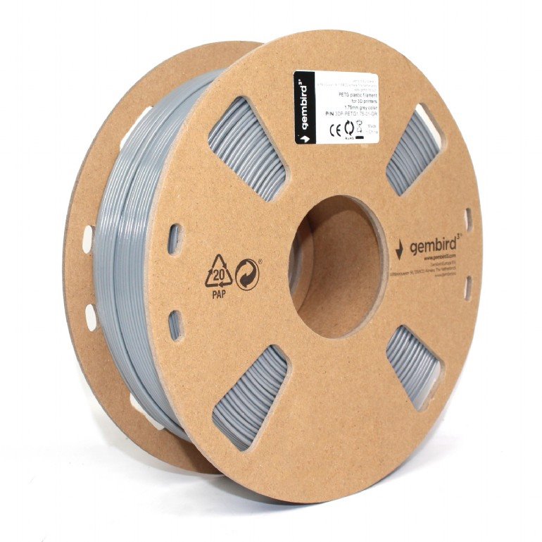 Gembird filament PETG 1.75mm 1kg, sivá 3DP-PETG1.75-01-GR