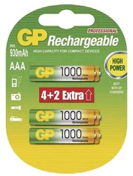GP Nabíjecí baterie NiMH 1000 mAh HR03 (AAA) 6 kusů, (blistr 4+2 kusy zdarma)