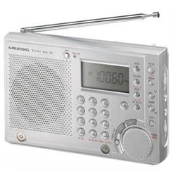 GRUNDIG radioprijímač YACHT BOY 80 / WR 5408 P, stříbrný, (1,7 - 29,90MHz) / AM / LW, Quartz hodiny s LCD