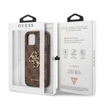 Guess PU 4G Kovové logo Zadný kryt pre iPhone 12/12 Pro Brown