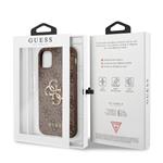 Guess PU 4G Kovový zadný kryt s logom pre iPhone 11 Brown