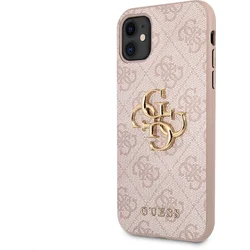 Guess PU 4G Kovový zadný kryt s logom pre iPhone 11 Pink