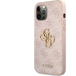Guess PU 4G Kovový zadný kryt s logom pre iPhone 12/12 Pro Pink