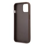Guess PU 4G Kovový zadný kryt s logom pre iPhone 13 Brown