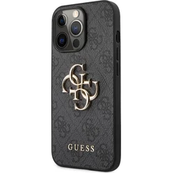 Guess PU 4G Kovový zadný kryt s logom pre iPhone 13 Pro Max Grey