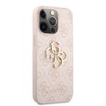 Guess PU 4G Kovový zadný kryt s logom pre iPhone 13 Pro Pink