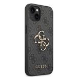 Guess PU 4G Kovový zadný kryt s logom pre iPhone 14 Plus Grey