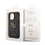 Guess PU 4G Kovový zadný kryt s logom pre iPhone 14 Pro Grey