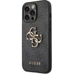 Guess PU 4G Kovový zadný kryt s logom pre iPhone 14 Pro Grey