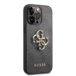 Guess PU 4G Kovový zadný kryt s logom pre iPhone 14 Pro Max Grey