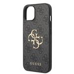Guess PU 4G Kovový zadný kryt s logom pre iPhone 15 Grey