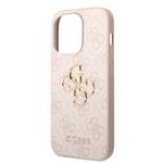 Guess PU 4G Kovový zadný kryt s logom pre iPhone 15 Pro Pink