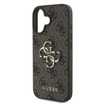 Guess PU 4G Kovový zadný kryt s logom pre iPhone 16 Plus Brown