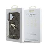 Guess PU 4G Kovový zadný kryt s logom pre iPhone 16 Plus Brown