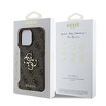 Guess PU 4G Kovový zadný kryt s logom pre iPhone 16 Pro Brown