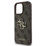 Guess PU 4G Kovový zadný kryt s logom pre iPhone 16 Pro Max Brown