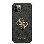 Guess PU 4G Metal Logo Zadní Kryt pro iPhone 12/12 Pro Grey