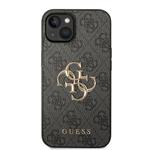 Guess PU 4G Metal Logo Zadní Kryt pro iPhone 15 Grey