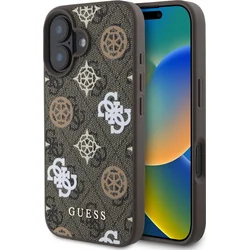 Guess PU 4G Peony MagSafe zadný kryt pre iPhone 16 Brown