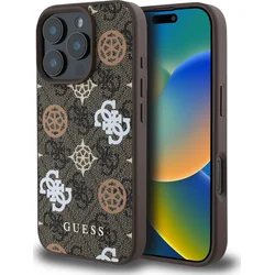 Guess PU 4G Peony MagSafe zadný kryt pre iPhone 16 Pro Max Brown
