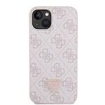 Guess PU 4G štrasový trojuholník s kovovým logom Zadný kryt pre iPhone 15 Pink