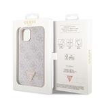 Guess PU 4G štrasový trojuholník s kovovým logom Zadný kryt pre iPhone 15 Pink