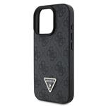 Guess PU 4G štrasový trojuholník s kovovým logom Zadný kryt pre iPhone 16 Pro Max Black