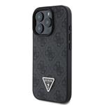 Guess PU 4G štrasový trojuholník s kovovým logom Zadný kryt pre iPhone 16 Pro Max Black