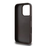 Guess PU 4G štrasový trojuholník s kovovým logom Zadný kryt pre iPhone 16 Pro Max Brown