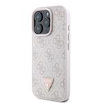 Guess PU 4G štrasový trojuholník s kovovým logom Zadný kryt pre iPhone 16 Pro Max Pink