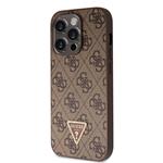 Guess PU 4G Strass Triangle Metal Logo Zadní Kryt pro iPhone 15 Pro Brown