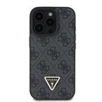 Guess PU 4G Strass Triangle Metal Logo Zadný kryt pre iPhone 16 Pro Black