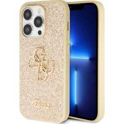 Guess PU Fixed Glitter 4G Metal Logo Zadní Kryt pro iPhone 15 Pro Max Gold