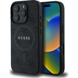 Guess PU kožený zadný kryt 4G Colored Ring MagSafe pre iPhone 16 Pro Black