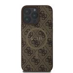 Guess PU kožený zadný kryt 4G Colored Ring MagSafe pre iPhone 16 Pro Brown
