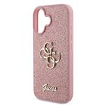 Guess PU Pevný zadný kryt 4G s kovovým logom a trblietkami pre iPhone 16 Pink