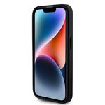 Guess PU Pevný zadný kryt s kovovým logom 4G Glitter pre iPhone 15 Pro Black