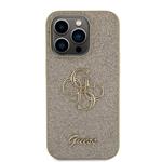Guess PU Pevný zadný kryt s kovovým logom 4G Glitter pre iPhone 15 Pro Gold