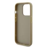 Guess PU Pevný zadný kryt s kovovým logom 4G Glitter pre iPhone 15 Pro Gold