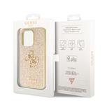 Guess PU pevný zadný kryt s kovovým logom 4G Glitter pre iPhone 15 Pro Max Gold