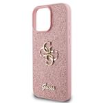 Guess PU pevný zadný kryt s kovovým logom 4G Glitter pre iPhone 16 Pro Pink