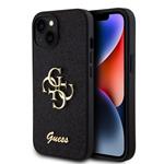 Guess PU pevný zadný kryt s kovovým logom 4G s trblietkami pre iPhone 15 Black