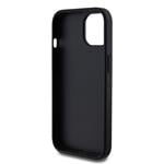 Guess PU pevný zadný kryt s kovovým logom 4G s trblietkami pre iPhone 15 Black