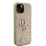 Guess PU pevný zadný kryt s kovovým logom 4G s trblietkami pre iPhone 15 Gold